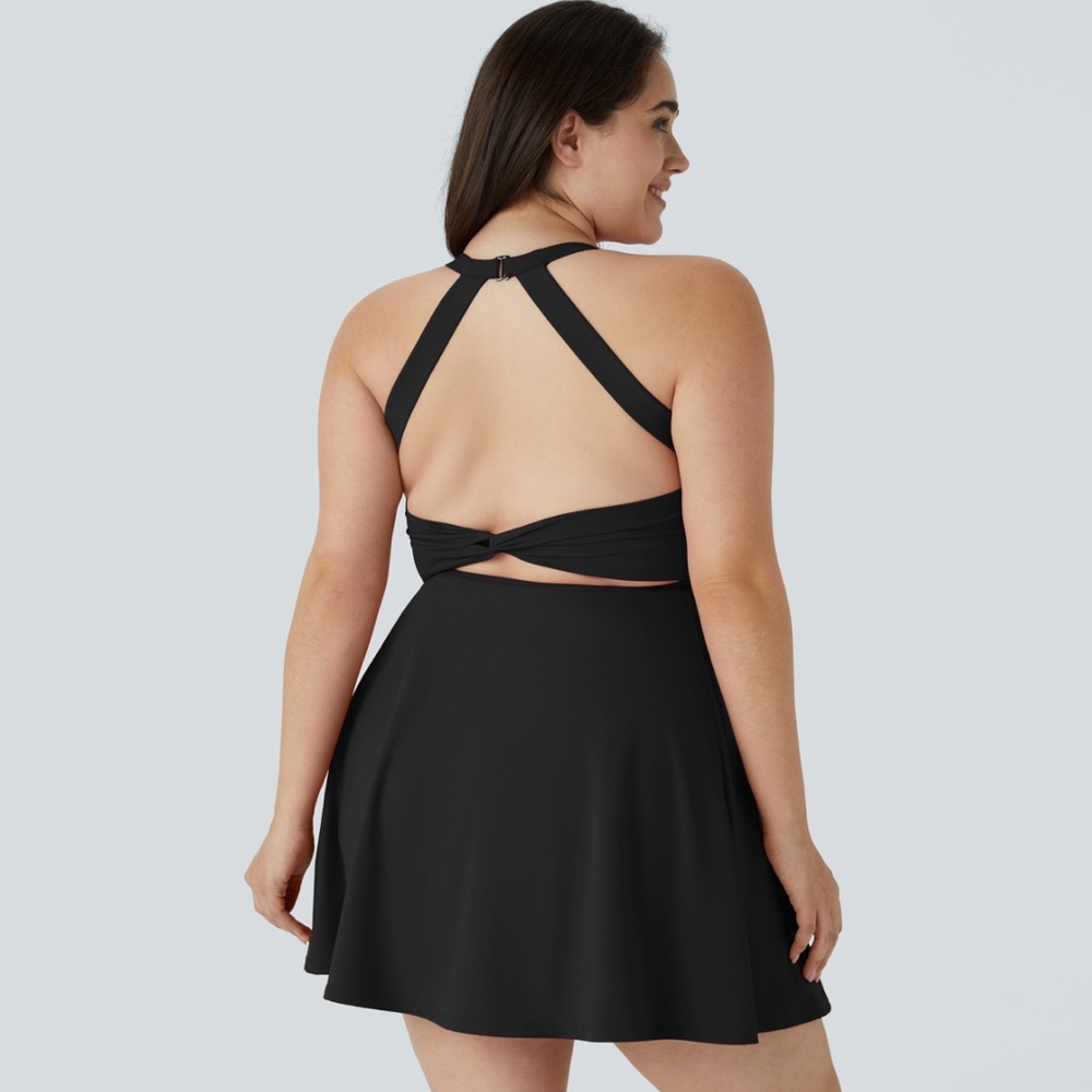 Twist back Halara tennis dress with built in shorts and pockets